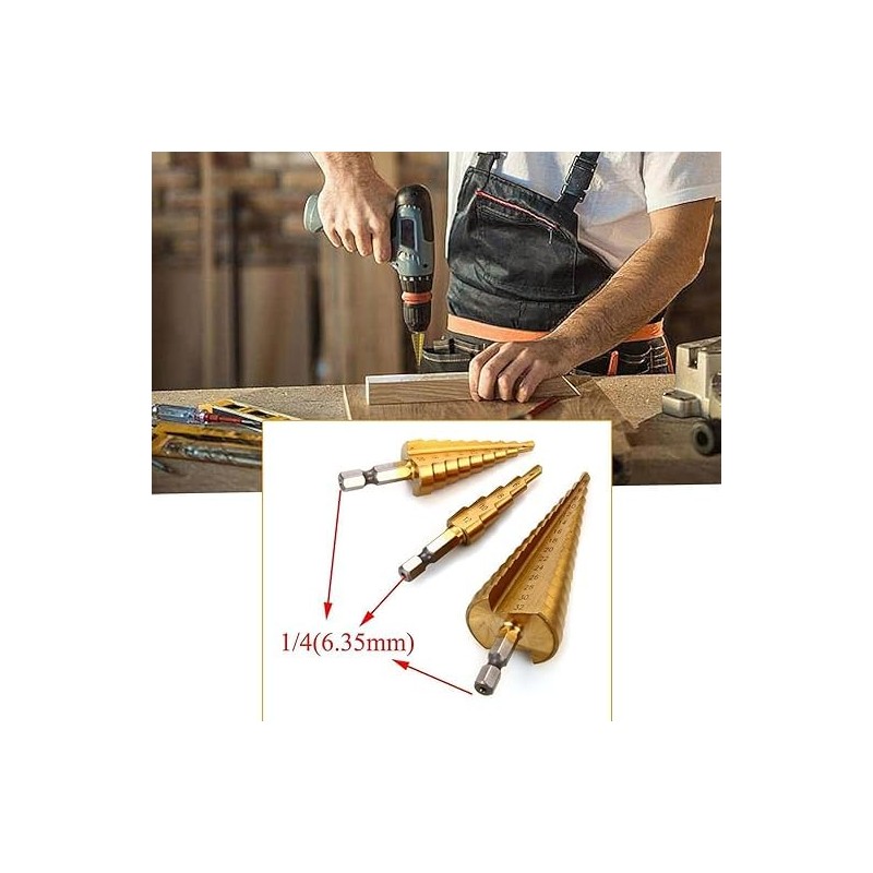 3 Pcs HSS Steel Step Cone Drill Titanium Bits Set