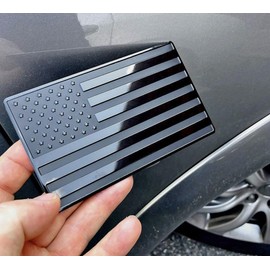 Embossed 3D Metal All Black American Flag Emblem Decal Stickers Matte Black 5" x 3" Patriotic USA US Flag Car Decals Bumper Stickers for Truck, Window, Motorcycle
