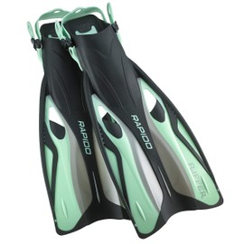 Phantom Aquatics Rapido Boutique Collection Flipper Open Heel Quick-Adjust Snorkel Fin with Snorkeling Gear Carry Bag, Mint, s/m