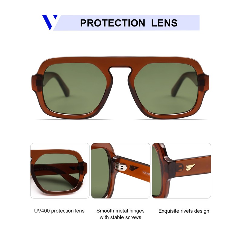 VANLINKER Retro Square Aviator Sunglasses for Women Men 70s Vintage