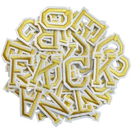 ZESION Iron on Letter 52Pcs Alphabet A to Z Patches with Ironed Adhesive, Decorate Repair Patches for Jackets Shirts Hats Bags Jeans/Gold