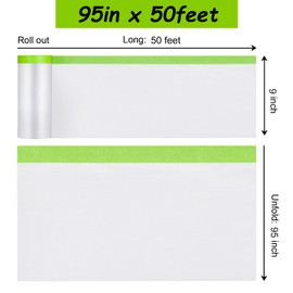 YANZENGCQ Pre-Taped Masking Film for Painting - 95" x 50' Painters Plastic Sheeting with Automotive Paint Tape and Drape for Covering Cars, Walls, Windows and Furniture Protection (2 Rolls)