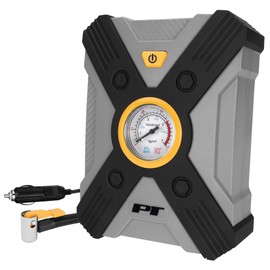 Performance Tool Vortex E00002 12V Rapid Tire Inflator w/LED Light Lever-Locking Air Chuck, Long Power Cord, Three Nozzles, Gray