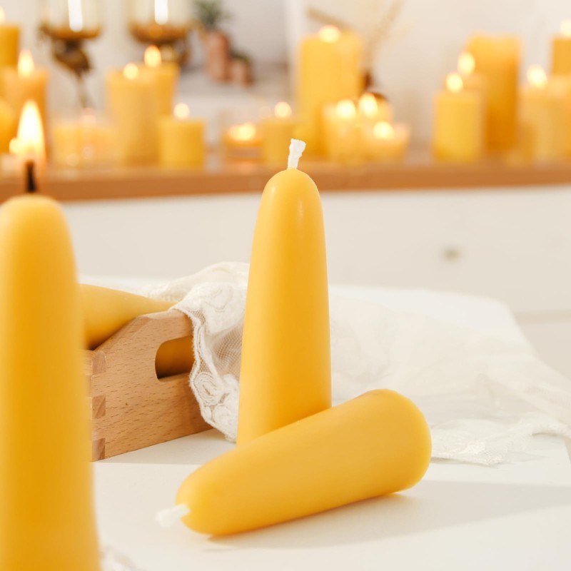 AGLARY 4-Pack 4.4"x1.4" Handmade Pure Beeswax Stubby Taper Candles, Yellow