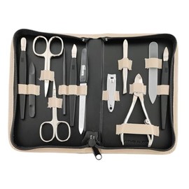 Solingen 12-Piece Manicure Set with Leather Case Nail Care (Beige)
