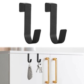 Eophmi Over Door Hook Black,2 PCS Black Over Door Hooks Coat Hooks without Nails 7.5 Cm Double-Sided Use Single Black Over Door Hook for Wardrobe Kitchen Office Bedroom Bathroom for Coat Towel Robe