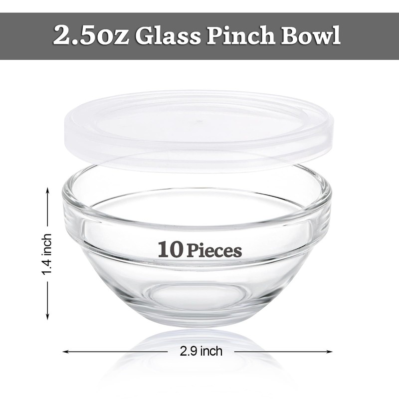 3" Glass Prep Bowls with Lids, 2.5oz Small Clear Ramekins