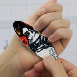Dia de los Muertos Day of the Dead Woman Tattoo Double-Sided Oval Nail File Emery Board Set 4 Pack