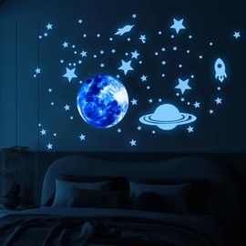 Glow in The Dark Stars for Ceiling, Moon Planet Star Stickers for Wall Decor, Glow in The Dark Star Stickers and Dots Wall Stickers Decor, Boys Room Decor and Nursery Decor, Blue(11In, 28cm)