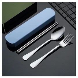 Cutlery, Fork, Spoon, Chopsticks, Bento Box, Portable, Convenient, Commute, Commute, Outdoor, Climbing, Travel, Wheat Case, Cutlery Set, Portable Tableware Set, Stainless Steel (blue)