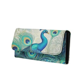 Jolamirel Retro Peacock Women's Leather Trifold Wallet, Classical Peacock Feather Handcrafted Stitching Credit Card Holder Coin Purse, Mandala Elegant Trifold Wallet, ID Window