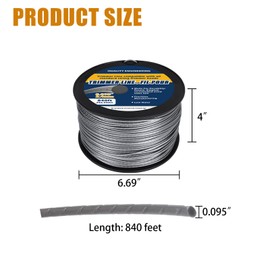 ZTTM Professional Grade Copolymer String Trimmer Line, Orange/Gray 0.095-Inch Diameter, 840-Foot Spool