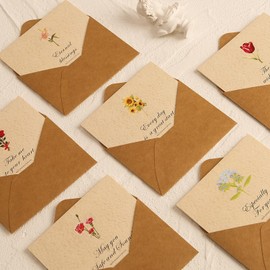 6 Pack Thank You Cards with Kraft Envelope, Flower Bulk Greeting Cards for Family & Friends, Thanksgiving, Wedding Invitations(4.5x6.7Inch)