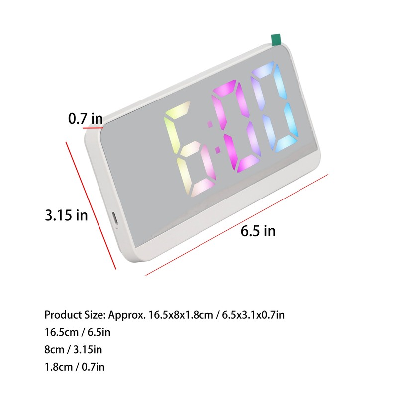 White Digital Alarm Clock with LED Mirror Screen Fashion Electronic