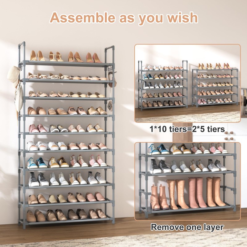 VTRIN 10 Tiers Shoe Rack Tall Large Capacity 50 Pairs