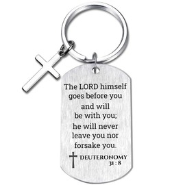 Inspirational Scripture Keychain with Cross - Bible Verse Matte Key Chain Religious Gift for Christian (Deuteronomy 31:8)