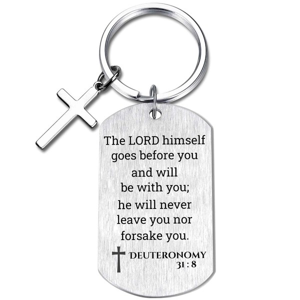 Inspirational Scripture Keychain with Cross - Bible Verse Matte Key