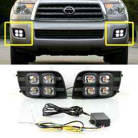 ECAHAYAKU Car Led Daytime Lights Daytime Running Lights Fog Lights Assembly for 2007-2017 Toyota Sequoia DRL with Turn Signal Light