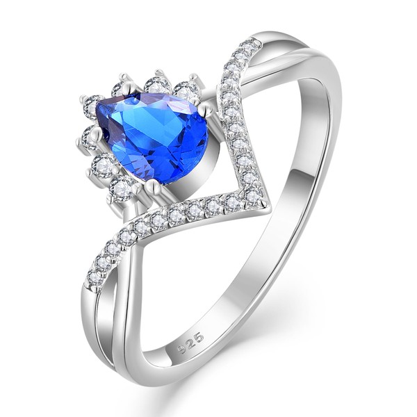 STARCHENIE Pear Shaped Engagement Ring 925 Sterling Silver Blue Sapphire