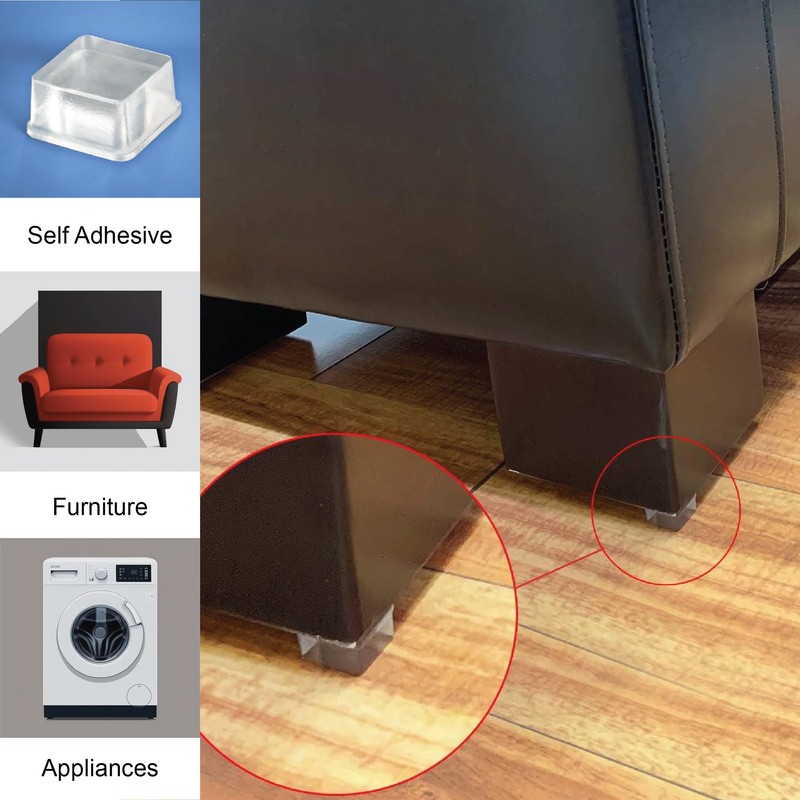 Clear Tall Square Adhesive Rubber Bumper Pads - Rubber Feet