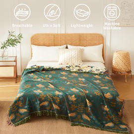 Msinol Woven Throw Blanket Cotton Cozy and Soft King Size Blanket Two Side Available Large Bed Blankets All Season Blanket for Couch Bedding (90"x98",01-Cute Bird)