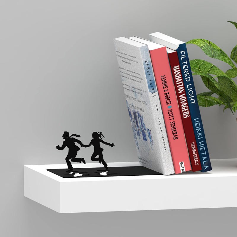 Unique Black Metal Decorative Bookends - Whimsical Hidden Book Ends