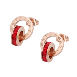 Hiruneko Women's Earrings, Popular, Ring Earrings, Stud Earrings, Gift, Weddings, Parties, Roman Numerals, Pink Gold, Zirconia, Cute, Beautiful, Lovely, Stylish, Stainless Steel