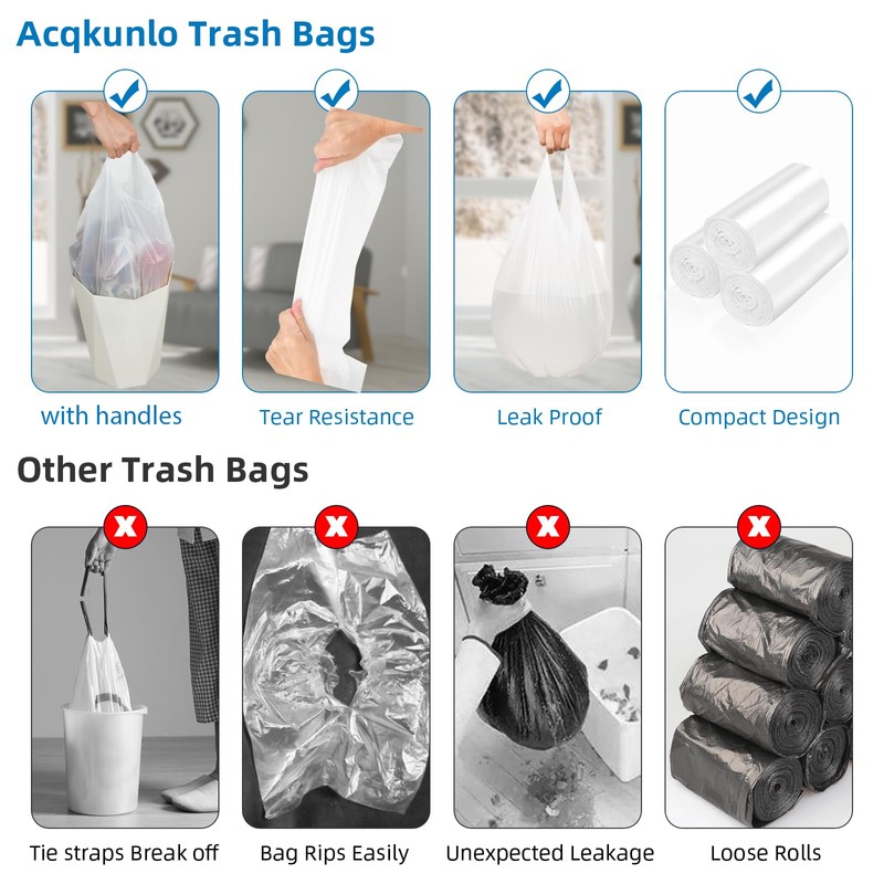 8 Gallon White-Trash-Bags Unscented Tall Kitchen - Large Plastic Garbage
