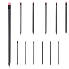 Pack of 10 Matte Black Wooden Pencils with Coloured Eraser Hardness HB Pre-Sharpened, 19 cm Length Economy Pack Sustainable in 8 Colours Matching Your House Colour (Pink)