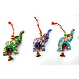 Rastogi Handicrafts Elephant Bell Hanging Layer Set of 6 Home Christmas Hanging Party Decorative Ornaments Multi Colored Indian Traditional (Mix)