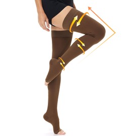 beister 15-20 mmHg Open Toe Medical Compression Stockings for Women Men, Thigh High Graduated Compression Socks with Dot Silicone Band, Support Circulation Pressure Stockings for Varicose Veins, Edema