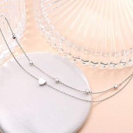 PLABBDPL Anklet Heart for Women, Heart Anklet Bracelet, Waterproof, Multi-Row Anklet, Adjustable, Filigree Stainless Steel, Foot Jewellery in Silver