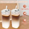 KEMORELA 6 Sets Glass Cups with Lids & Straws, Square
