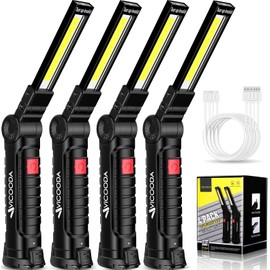4 Pack Flashlights, LED Work Light, USB C Rechargeable Work Light with Magnetic Base and Hanging Hook, 360°Rotate 5 Modes Flashlights for Car Engines Repair, Emergency and All Tight Spots (4 Pack)