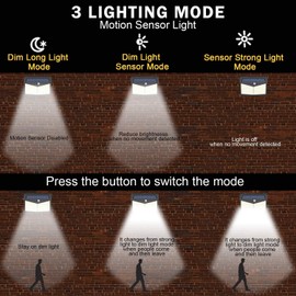 Luces Solares, 2 Paquetes Luz Solar Exterior 208 LED / 3 Modos 270 ° Lámpara Solar Exterior IP65 Impermeable Iluminación Exterior con Sensor de Movimiento para Jardín, Patio, Terraza, Inicio