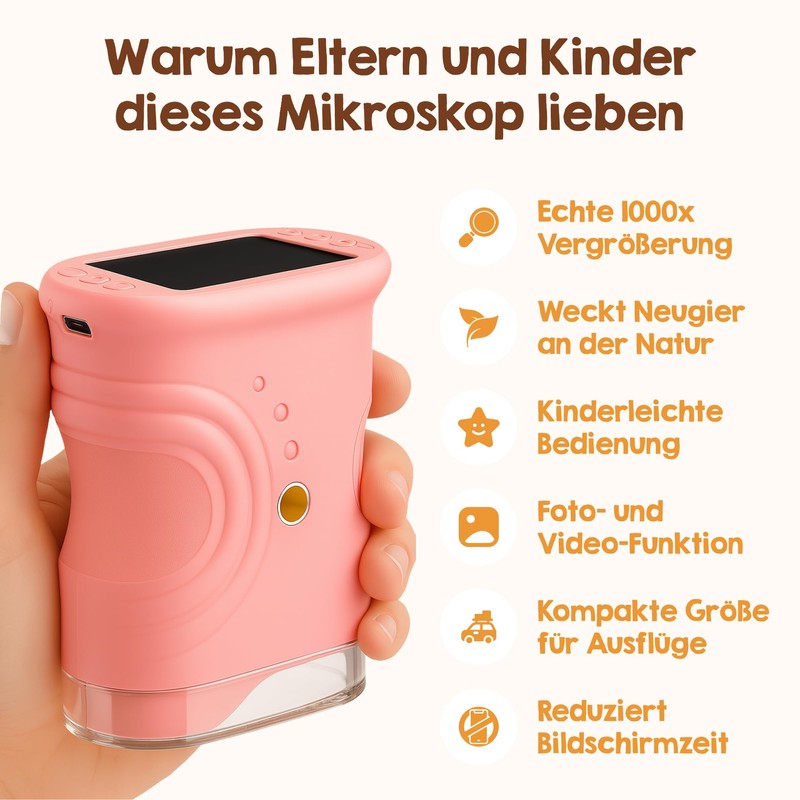 Edubini Digital Microscope for Children [1000x Magnification] - Portable Pocket