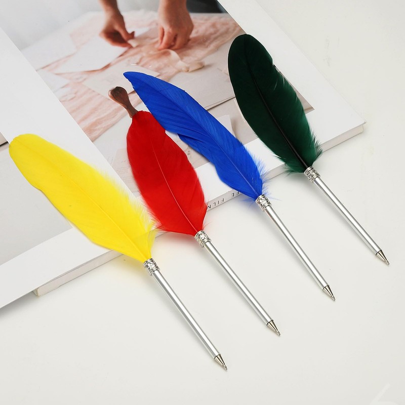 PATIKIL Wholesale 2pcs 1.0mm Feather Ballpoint Pen Black Ink Vintage