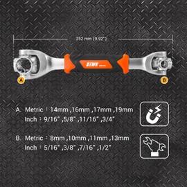 EWK 48-in-1 Universal Ratchet Wrench, 8 Sizes x 6 Shapes, Includes 3/8" (10mm), 1/2" (13mm) and 6 more Socket Wrench Head Sizes