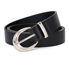 WERFORU Women Leather Belt Women Fashion Leather Belts for Jeans Pants Ladies Belts with Gold Buckle,B-Black-Silver,Fit Waist Size 26"-32"