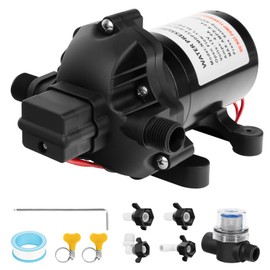 Xeoca RV Water Pump 12 Volt DC 3.0GPM 45PSI,Water Pump Self Priming Diaphragm Pump with Pressure Switch for Kitchen Bathroom RV Marine Caravan, Food Truck, Hose(Black)