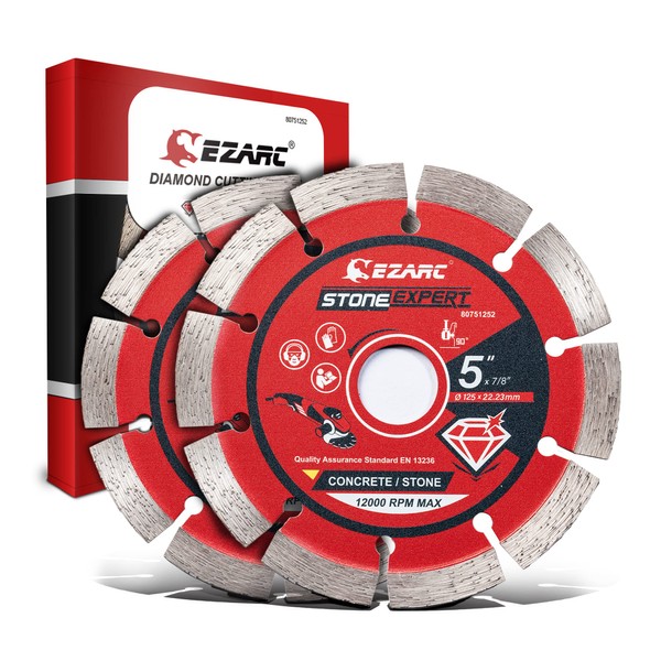 EZARC Diamond Cutting Discs, 125mm Segmented Diamond Cutting Blade for Angle Grinder, Cutting Wheel for Dry and Wet Cutting Stone, Concrete, Marble, Granite, Brick, Masonry & Curb (2-Pack)