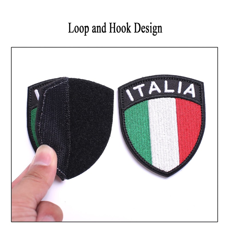 AXEN Italy Shield Patch, Embroidered Italian Flag Tactical Patches Hook