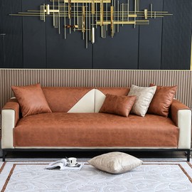 vctops Vintage Faux Pu Leather Sofa Cover Water Resistant Non-Slip Sectional Couch Cover Sofa Slipcover for Dogs, Children, Pets Furniture Protector (Coffee,28"x70")