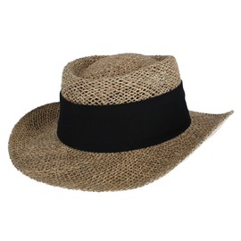 CTM Men's Straw Gambler Hat with Hatband, Black, X-Large