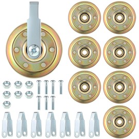 8 Pieces Heavy Duty Garage Door Pulley Kits 3 Inch Garage Door Parts 3/8 Garage Door Track Kit Included 8 Golden Garage Sheave Pulleys, 8 Silver Clevis Forks, 8 Bolts and Nuts Set