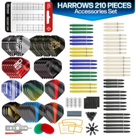 Harrows 210pc Darts Accessories Set - Amazing Bundle Includes Dart Stems, Dart Flights, Dart Rings, Dart Sharpener, Dart Tool, Flight Protector, Finger Wax, Practice Rings & FREE Checkout Card