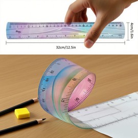 30cm Gradient Colored Bendy Ruler Shatterproof Straight Edge Soft Bendable Flexible Plastic Ruler for Kids Students Classroom School Office Stationary