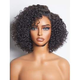 LUVME HAIR 10'' Glueless HD Curly Wig Human Hair Pre Cut Lace Wig, Real HD Lace Short Curly Bob Wigs 180 Density Human Hair Pre Plucked Bleached Knots Pre Cut