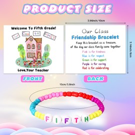 XunYee 24 Sets Back to School Gifts for Student Include Our Class Is a Family Greeting Card and First Day of School Bracelet with Bags Letter Bracelet for 1st Day of Classroom (Fifth Grade)