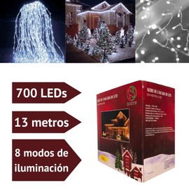 Luces de Navidad,DOSYU Cascadas de Luces navideñas 700 leds,Serie Casacada de 13 metros, Luces Cascada con 8 Modos de Iluminación para Decoraciones Navideñas, Jardines, Ventanas, Aleros (Blanco frío)